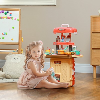 Hachikiko 3 in 1 Kids Kitchen Playset,Foldable Converts to Travel Luggage with 36Pcs Play Accessories, Pretend Play Toys for Toddlers 3-6Y