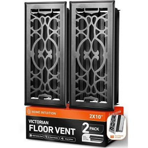Home Intuition Victorian Floor Vent Cover 2X10 Inch with Mesh Cover Trap Heat and Air Walkable Metal Floor Vent for HVAC Duct, Matte Black - 1 of 4