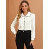 INSPIRE CHIC Women's Casual Peter Pan Collar Button Down Contrast Puff Sleeve Work Blouse - 2 of 4