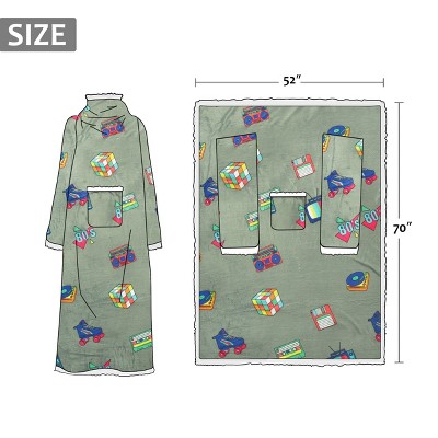 Catalonia 80's Print Sherpa Fleece Wearable Blanket with Sleeves