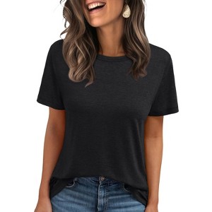 Women's Summer Tops 2025 Short Sleeve T-Shirts Basic Casual Round Neck Blouse Lightweight Breathable Beach Vacation Shirts - 1 of 4