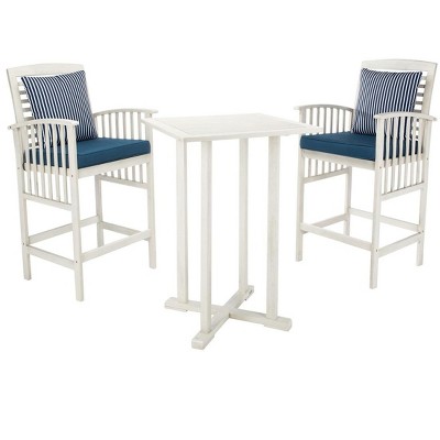 White and Blue 3-Piece Bar Height Patio Bistro Set