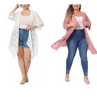Women's Plus Size 2 Piece Draped Shawls Lightweight Open Front Lace Cardigans - Agnes Orinda