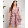 Plus Size V-Neck Flutter Sleeve Boho Print High Waist Dress with Pocket - 2 of 4