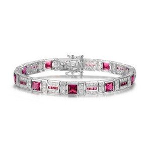 Guili Sterling Silver White Gold-Plated Tennis Bracelet with Colored CZ in Green, Blue, or Red—Radiant, Sophisticated, and Perfect for Any Look. - 1 of 3