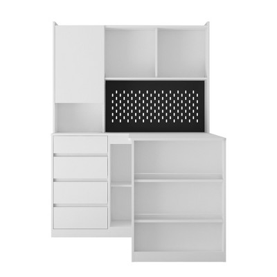 INFURNIC Decorative Bookshelf Corner Computer Desk with Storage for Home Office, Modern L-Shaped Desk for Bedroom, White, 41.33"*28.54"*6.77"