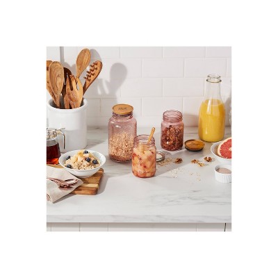 Set of 4 Pink Glass Mason Jars with Lids