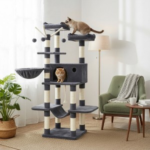 64.6 Inches Large Cat Tree Tower, Tall Cat Activity Center with Hammock, Basket, and Removable Fur Ball Sticks, Cat Condo Cat Houses for Indoor Cats - 1 of 4