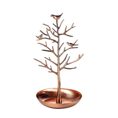 Birds in Tree Jewelry Display, Organizer for Necklaces, Bracelets, Earrings (Copper Plated)