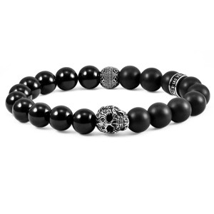 Crucible Men's Skull with Matte and Polished Onyx Stone Beads Stretch Bracelet - 1 of 4