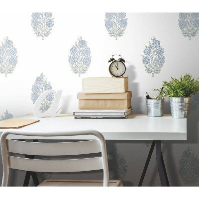 Blue Floral Self-Adhesive Repositionable Vinyl Wallpaper Roll