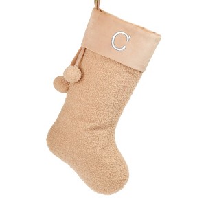 Personalization Mall Cozy Tan Shearling Embroidered Initial Christmas Stocking - 1 of 3