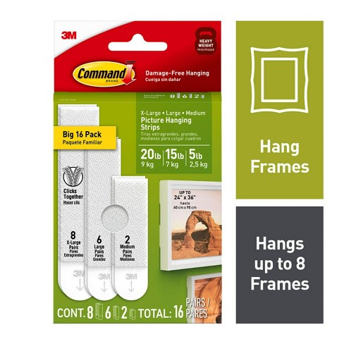 Command 20 Lb XL Heavyweight Picture Hanging Strips, Damage Free Hanging  Picture Hangers, Heavy Duty Wall Hanging Strips for Living Spaces, 10 White
