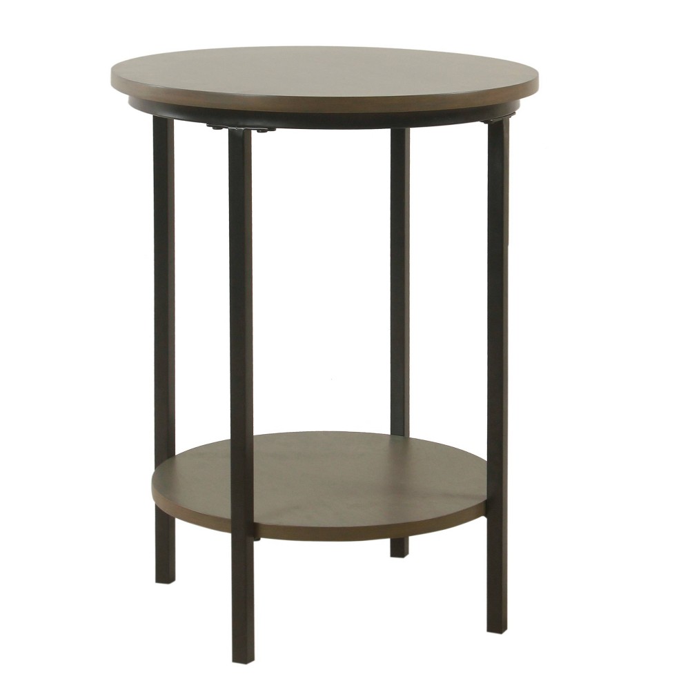 Large Round Wood Accent Table with Shelf Storage Washed Gray - HomePop was $99.99 now $74.99 (25.0% off)