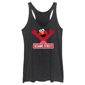 Women's Sesame Street Elmo Red Logo Sign Racerback Tank Top - 1 of 4