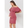Hello Miz Women's Off Shoulder Double Ruffle Maternity Dress - 2 of 4