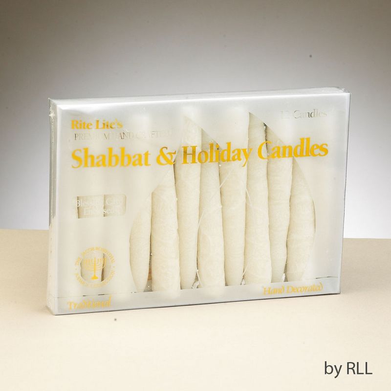 Rite Lite 12ct Premium Handcrafted Shabbat Candles 9" - White, 1 of 2