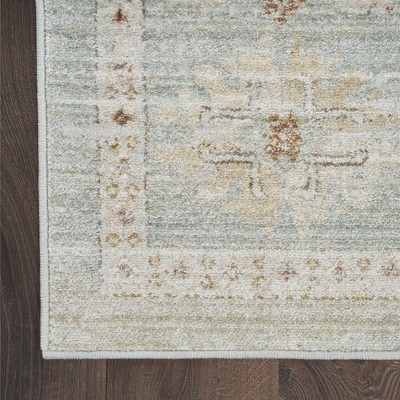 Mint Green Vintage Persian Style Runner Rug with Fringe Edges