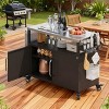 BAOURE 54.5" Black Outdoor Kitchen Island with Stainless Steel Tabletop, Metal Grill Cart with Storage Cabinet & Lockable Wheels - 3 of 4