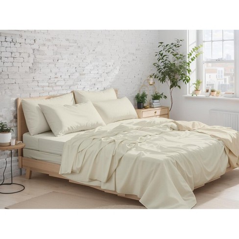 Clementine 6 PC Infused Copper-X Bamboo Soft Breathable Bed Sheets Ivory Cream Queen