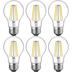 Luxrite A19 Vintage LED Light Bulbs 60W Equivalent, 5000K Bright White Dimmable, 800 Lumens, 8W, UL Listed, E26 Medium Base 6 Pack - 1 of 4