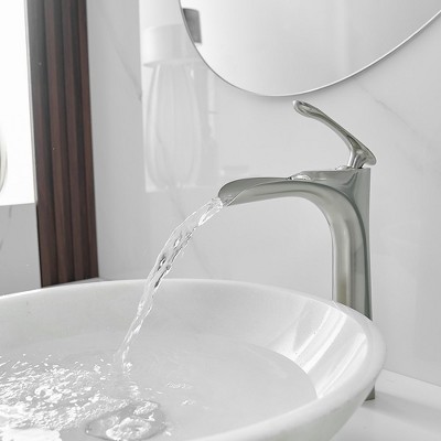 Brushed Nickel Single Handle Vessel Sink Faucet with Drain Assembly