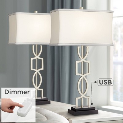 Evan Brushed Nickel Table Lamps with USB and Dimmer Set