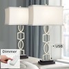 360 Lighting Evan Modern Table Lamps 28 1/2" Tall Set of 2 Brushed Nickel with USB Charging Port Table Top Dimmers White Rectangular Shade for Bedroom - 2 of 4