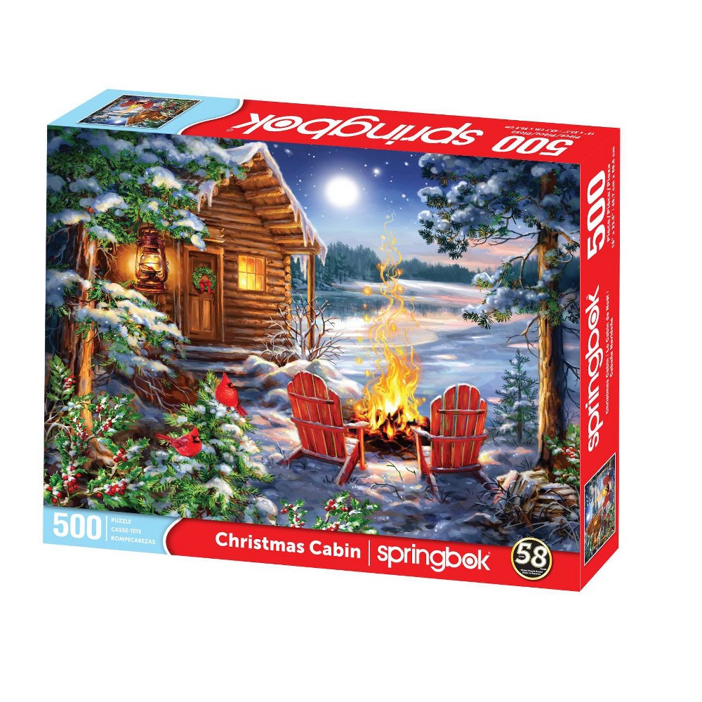 Photos - Jigsaw Puzzle / Mosaic Springbok Christmas Cabin Jigsaw Puzzle - 500pc: Holiday Theme, Memory & Problem Solving Skills 
