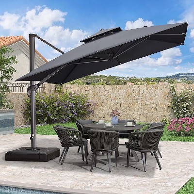 PURPLE LEAF Cantilever Outdoor Umbrella with Base Large Patio Hanging Double Top Square Offset Umbrella 360° Rotation
