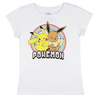 Pokemon Girl's Pikachu And Eevee Graphic Print Kid's Short Sleeve T-Shirt