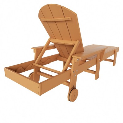 Teak HDPE Adirondack Outdoor Chaise Lounge with Fixed Arms