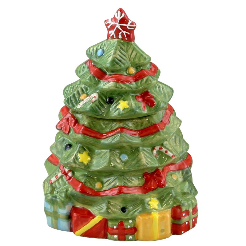 Gibson Home Mirthful Treats 7.9in Hand Painted Stoneware Christmas Tree Cookie Jar, 3 of 6