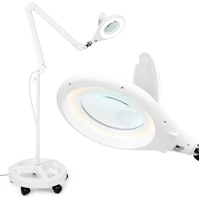 2-in-1 LED Magnifying Glass Floor Lamp w/ Wheel Rolling Base 2.25x Magnification