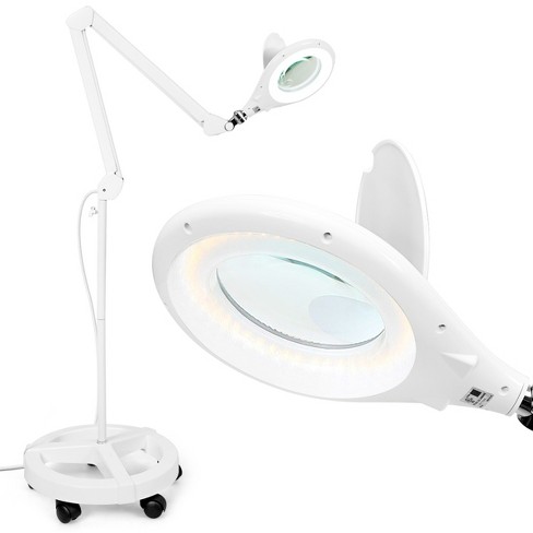 LED Magnifying Lamp on Rolling Stand, Adjustable Arm