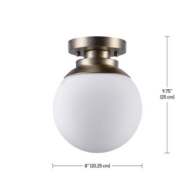 Portland 8" Brass Semi-Flush Globe Ceiling Light with Frosted Glass