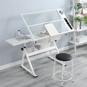WHITE adjustable tempered glass drafting printing table with chair - 1 of 4