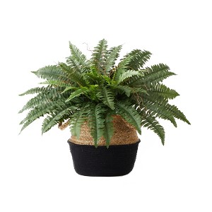 Nearly Natural 23-in Artificial Boston Fern Plant with Handmade Jute & Cotton Basket DIY KIT - 1 of 4