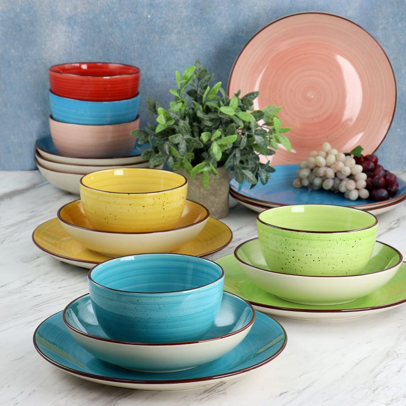 Elama Sebastian 18 Piece Double Bowl Stoneware Dinnerware Set in Assorted Colors, 3 of 9