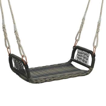 Tangkula 1-Person Rattan Porch Swing Single Swing Chair Bench w/ Hanging Hemp Ropes Outdoor