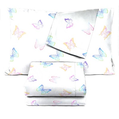 Queen White Organic Cotton Butterfly Sheet Set
