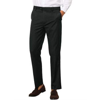 Lars Amadeus Men's Slim Fit Flat Front Office Formal Striped Dress Pants