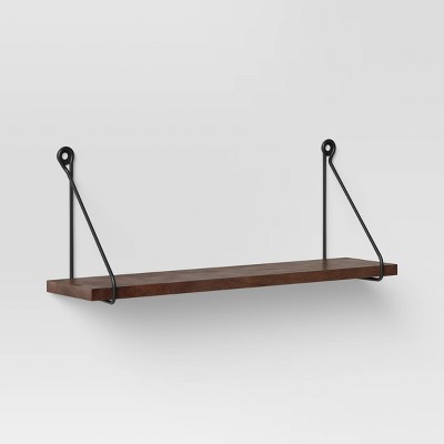 24" x 6" Walnut Wood Wall Shelf with Wire Black - Threshold™