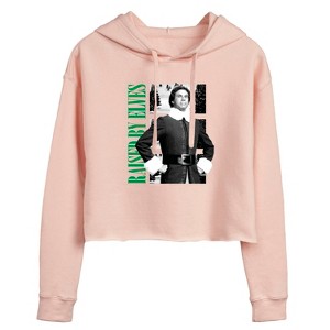 Women's - ELF - Christmas Raised By Elves Cropped Graphic Hoodie - 1 of 3