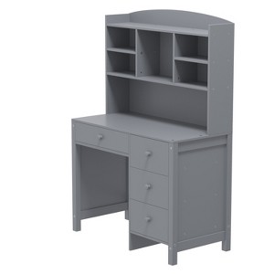 Gulches Vintage 40inch Gray Home Executive Desk Upholstered Chair Set with Bookshelf 4 Drawers Storage Shelf Office Study Desk - 1 of 4