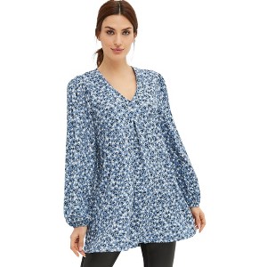 ellos Plus Size Inverted Pleat Textured Knit Tunic With Blouson Sleeves - 1 of 4