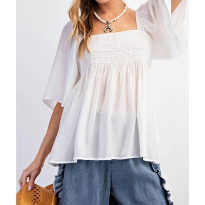 Women's Smocked Babydoll Tunic Top - Easel