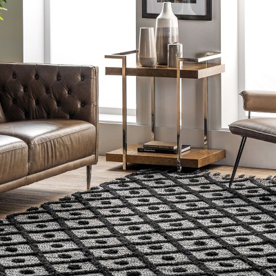Cozy Knit-Inspired Handwoven Gray Wool-Blend 8'x10' Area Rug with Tassels