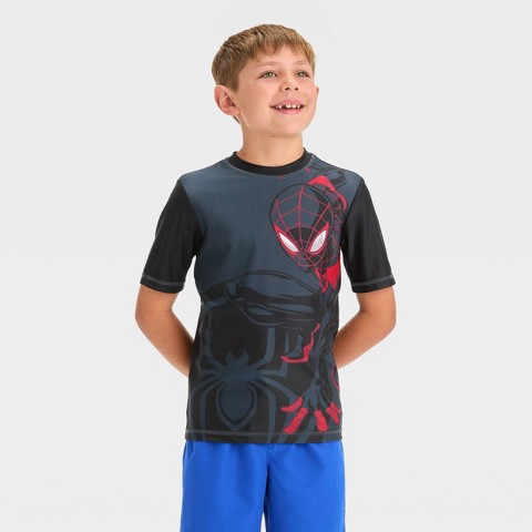 Spider-Man Boys' Spider-Man Rash Guard Top - Gray S: Fit, UPF 50+, Tagless Design