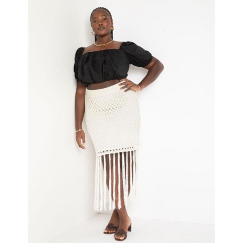ELOQUII Women’s Plus Size Netted Maxi Skirt, 26/28 - Vanilla Ice